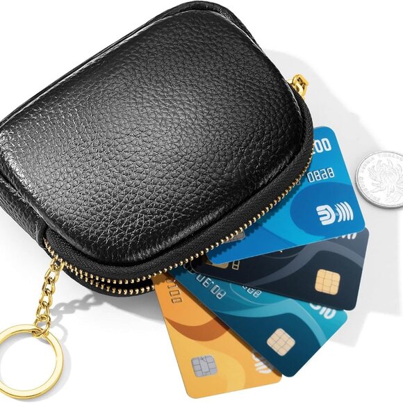 Genuine Leather Coin Purse, Small Change Purse Keychain Wallet for Women, Mini C - Picture 7 of 8